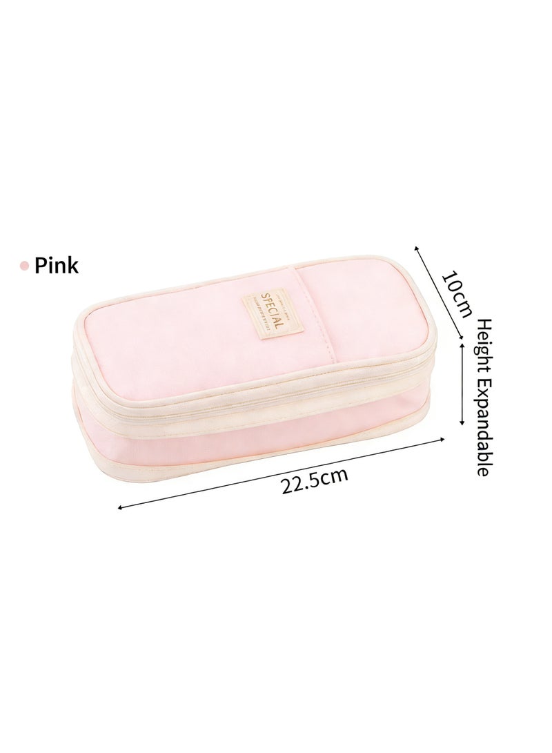 SPECIAL Pink Large Storage Pencil Case Pen Bag with Zipper Big Capacity Pouch Organizer for Office Travel Holder Box - Image 2